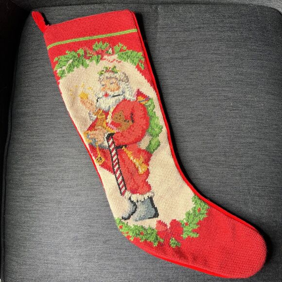 Vintage 1991 Imperial Elegance Needlepoint Christmas Stocking Santa Cotton Wool - Picture 1 of 7